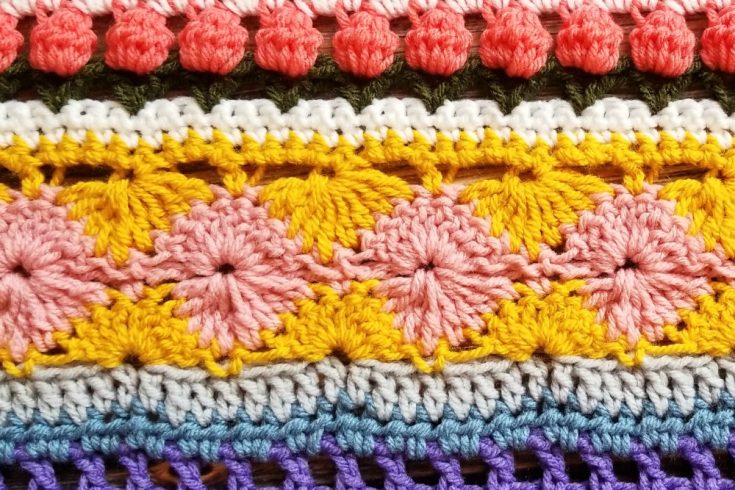 Welcome to Part 5 of the Stitch Sampler Scarpghan CAL! This week is the Wheel Stitch.