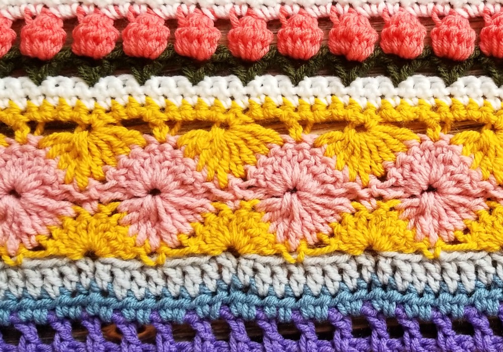 Welcome to Part 5 of the Stitch Sampler Scarpghan CAL! This week is the Wheel Stitch.