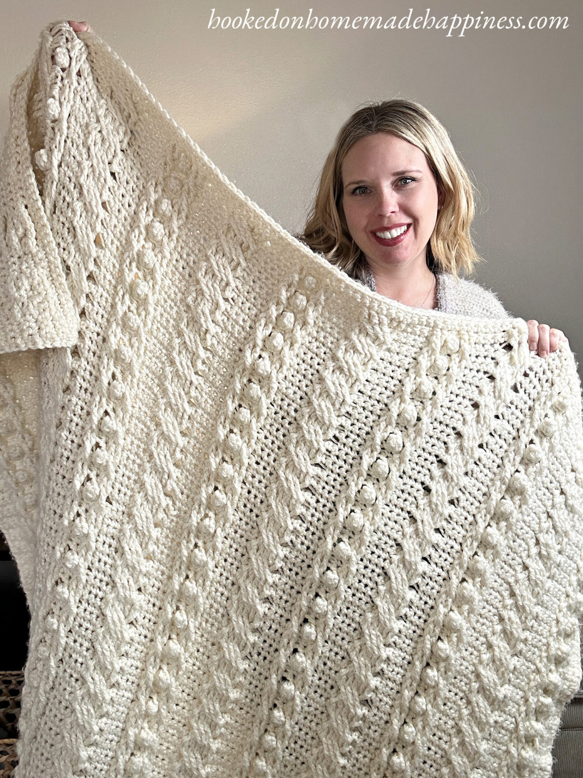 Cable Blanket Crochet Pattern - Hooked on Homemade Happiness
