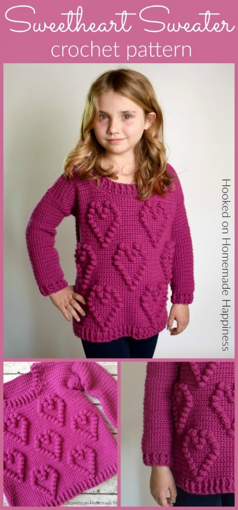 Sweetheart Sweater Crochet Pattern - This adorable Sweetheart Sweater Crochet Pattern has a fun heart pattern made with one of my favorite stitches... the bobble stitch!