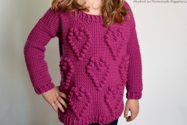 Sweetheart Sweater Crochet Pattern - This adorable Sweetheart Sweater Crochet Pattern has a fun heart pattern made with one of my favorite stitches... the bobble stitch!