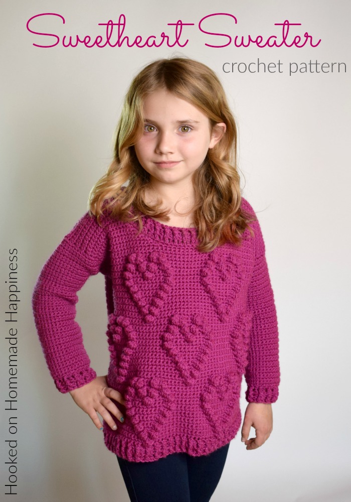 Sweetheart Sweater Crochet Pattern - This adorable Sweetheart Sweater Crochet Pattern has a fun heart pattern made with one of my favorite stitches... the bobble stitch!