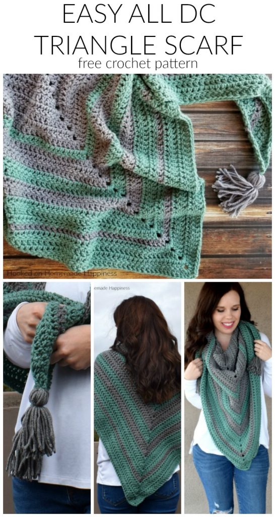 Easy All DC Triangle Scarf Crochet Pattern - This Easy All DC Triangle Scarf Crochet Pattern is just that… easy and all double crochet! It’s a great beginner pattern if you’ve never done a triangle scarf. This can be worn as a triangle scarf or as a shawl.