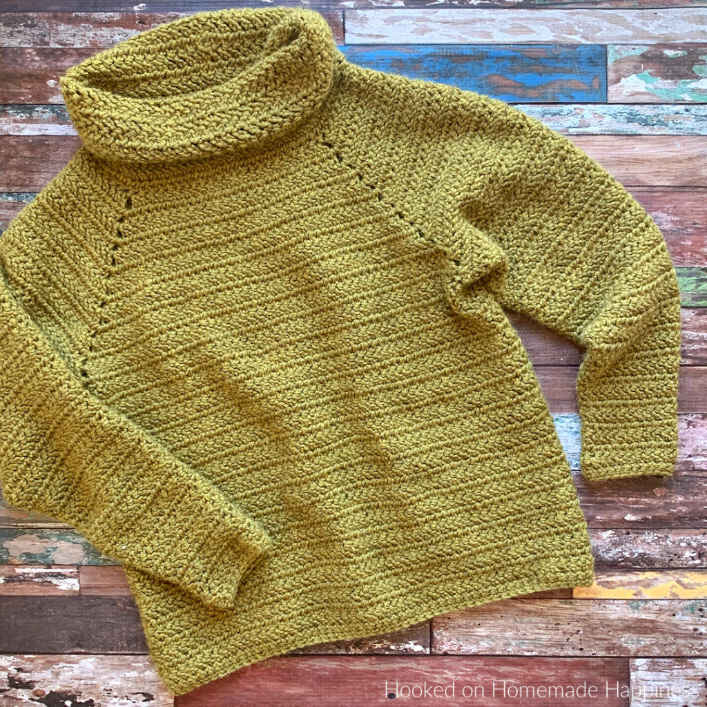 The 70s Sweater Crochet Pattern - That 70's Sweater Crochet Pattern is a cozy turtleneck sweater that requires no sewing! This sweater is a raglan style that starts with the turtleneck and works down.