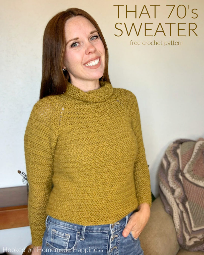 The 70s Sweater Crochet Pattern - That 70's Sweater Crochet Pattern is a cozy turtleneck sweater that requires no sewing! This sweater is a raglan style that starts with the turtleneck and works down.