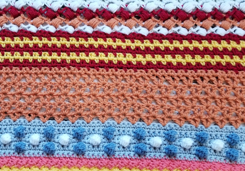 We're on PART 10! of the Stitch Sampler Scrapghan! Can you believe it? This week is one of my favorite stitches, the Offset V Stitch. I've used it quite a few times and I still have more plans for it!