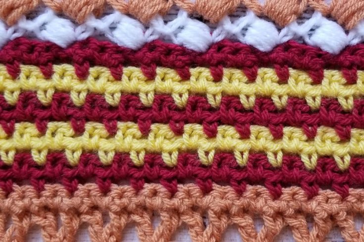 We're on part 11! Only a few weeks left! This week is a crochet classic, the Moss Stitch. This stitch is also known as the granite stitch or the linen stitch.