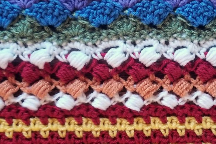 Welcome to Part 12 of the Stitch Sampler Scrapghan CAL!! This week is a fun stitch called the Crossed Puff Stitch.