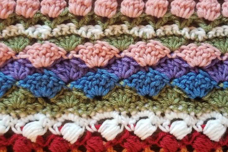 Welcome to Part 13 of the Stitch Sampler Scrapghan CAL! Only a couple weeks left until we're all done! This week is the Shell Stitch. It's a pretty stitch that I've used on a couple hat designs.
