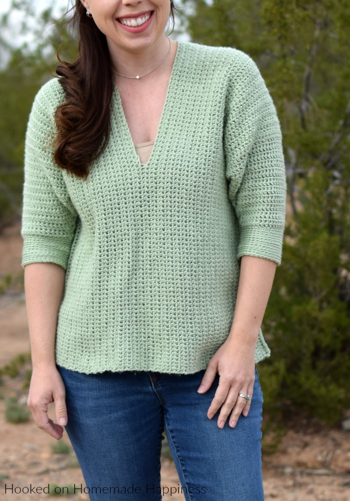 Weekender Pullover Crochet Pattern - The Weekender Pullover Crochet Pattern is a comfy, casual sweater. Perfect for weekend shopping trips and brunch!