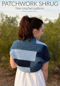 Patchwork Shrug Crochet Pattern - The fun design in this Patchwork Shrug Crochet Pattern is made as one piece! It's one rectangle with a little bit of sewing to make the shrug shape.