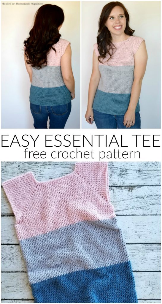 Easy Essential Tee Crochet Pattern - The Easy Essential Tee Crochet Pattern is just that.. EASY! And a spring closet essential! This tee is no seam and no sew! And I used one of my favorite new (to me) stitches, extended single crochet.