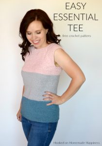 Easy Essential Tee Crochet Pattern - The Easy Essential Tee Crochet Pattern is just that.. EASY! And a spring closet essential! This tee is no seam and no sew! And I used one of my favorite new (to me) stitches, extended single crochet.