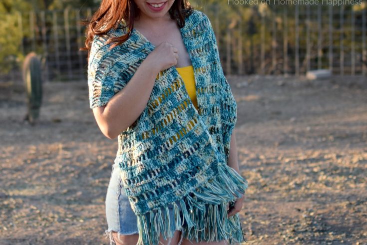 Lakeside Crochet Wrap Pattern - The Lakeside Crochet Wrap Pattern is so easy! You only need to know 3 simple stitches to make this open, airy design: chain, single crochet, and treble crochet.