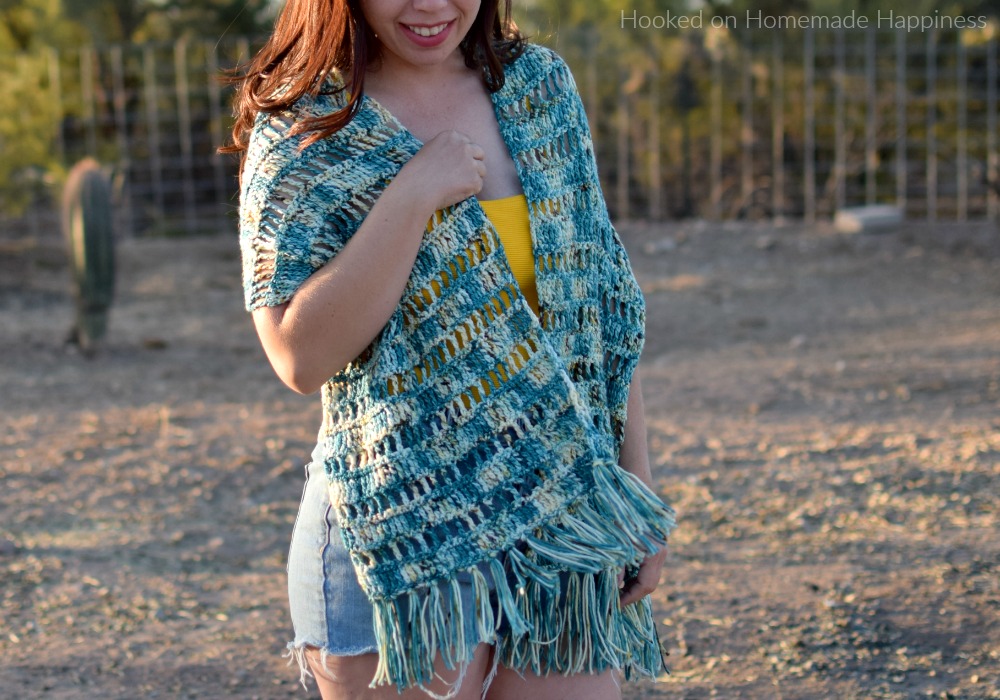 Lakeside Crochet Wrap Pattern - The Lakeside Crochet Wrap Pattern is so easy! You only need to know 3 simple stitches to make this open, airy design: chain, single crochet, and treble crochet.