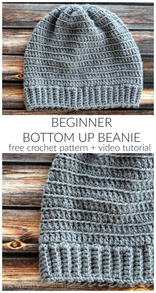 Bottom Up Beanie Crochet Pattern - My favorite beanies are always the ones made from the bottom up. The Beginner Bottom Up Beanie Crochet Pattern is a simple pattern with a video tutorial so any level crocheter can make this style hat.