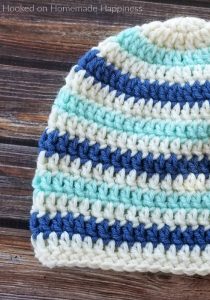 Basic Striped Beanie Crochet Pattern - This Basic Striped Beanie Crochet Pattern has endless color possibilities! This child sized beanie is an easy pattern and I have a video tutorial to show how I like to change colors when working in the round.