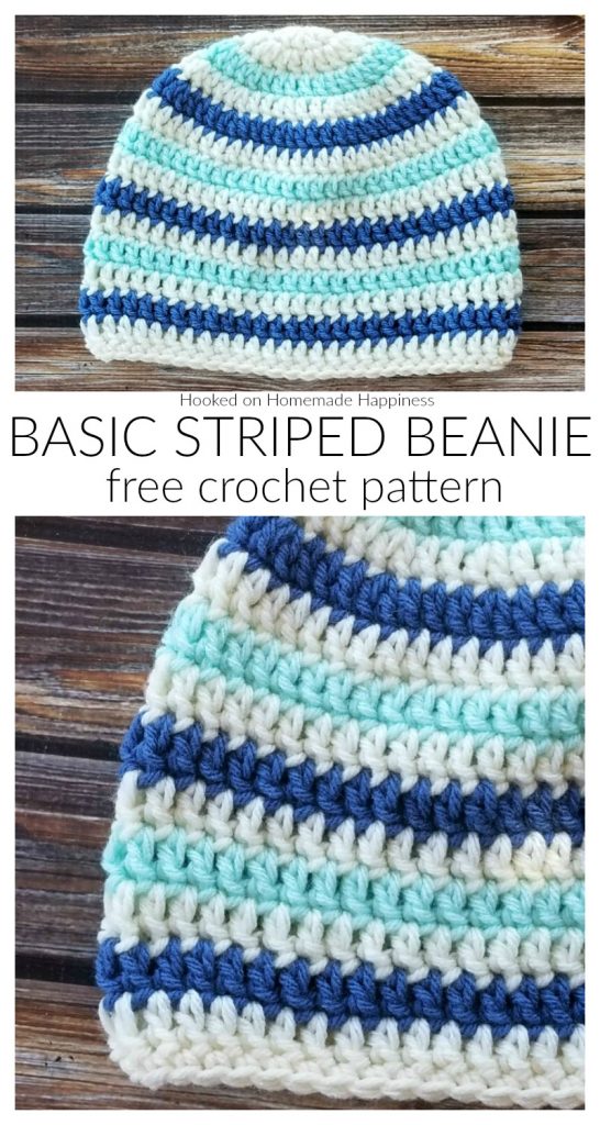 Basic Striped Beanie Crochet Pattern - This Basic Striped Beanie Crochet Pattern has endless color possibilities! This child sized beanie is an easy pattern and I have a video tutorial to show how I like to change colors when working in the round.