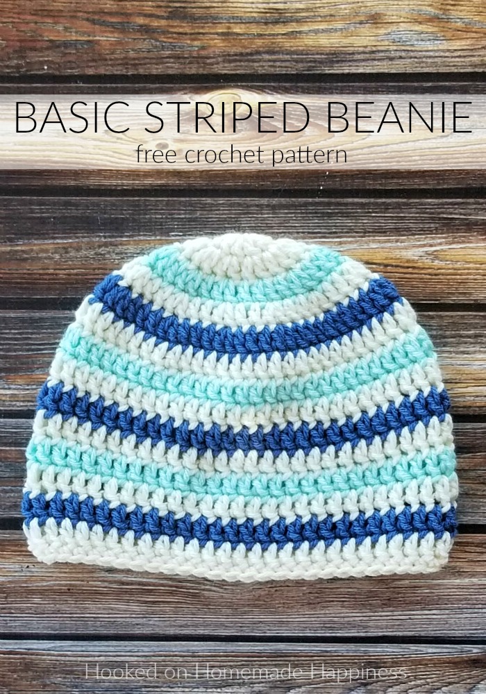 Basic Striped Beanie Crochet Pattern - This Basic Striped Beanie Crochet Pattern has endless color possibilities! This child sized beanie is an easy pattern and I have a video tutorial to show how I like to change colors when working in the round.