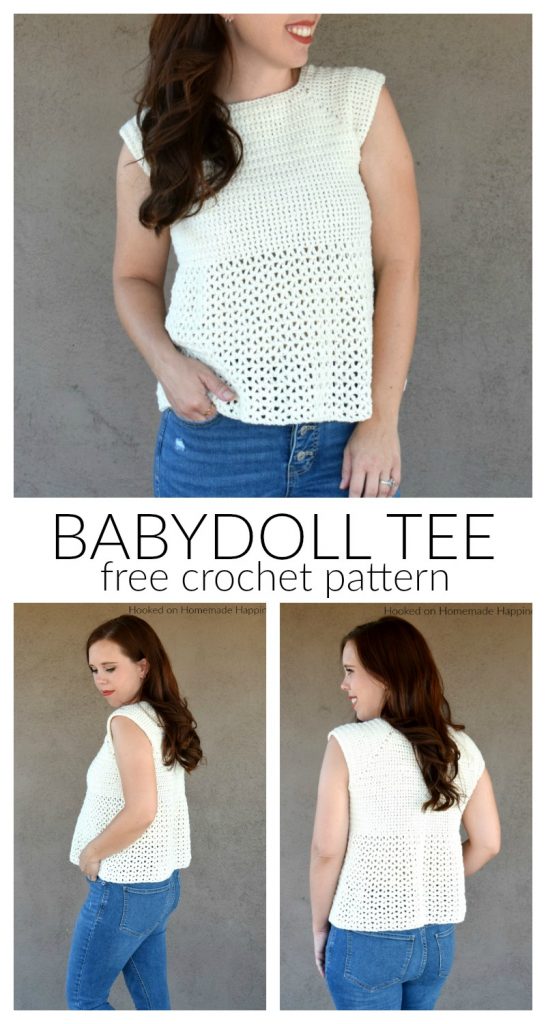 Babydoll Tee Crochet Pattern - The Babydoll Tee Crochet Pattern is made with a cotton blend, DK weight yarn so it's great for warmer months.