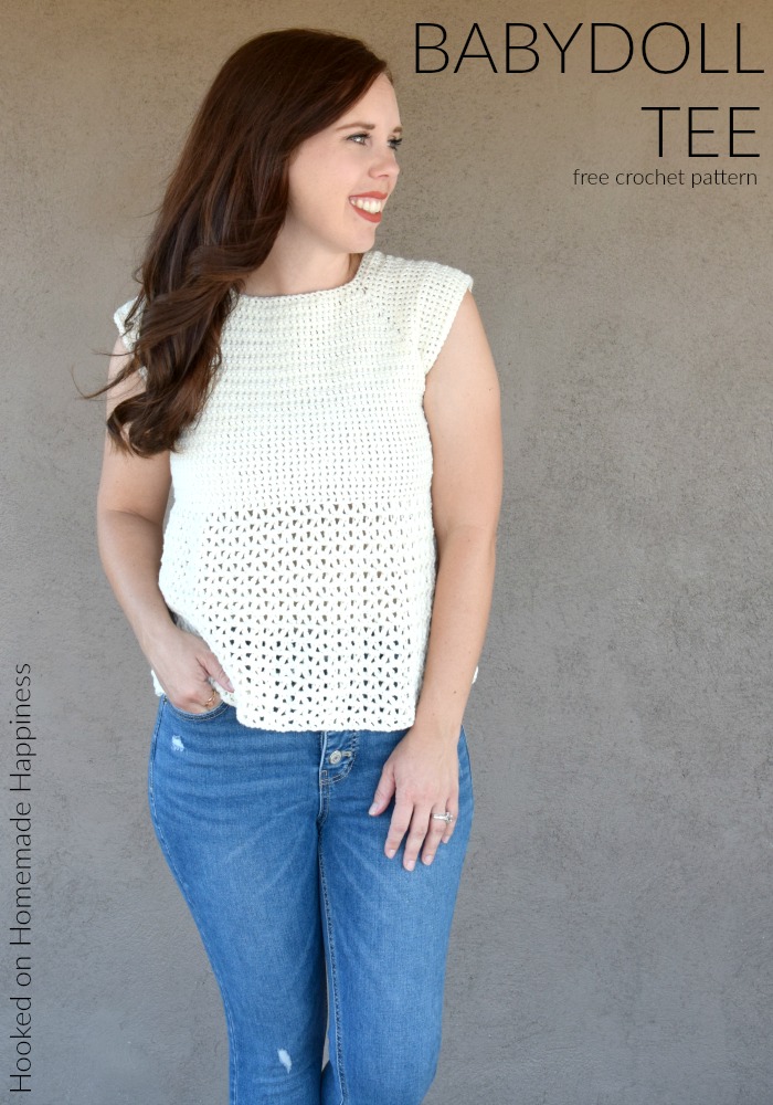 Babydoll Tee Crochet Pattern - The Babydoll Tee Crochet Pattern is made with a cotton blend, DK weight yarn so it's great for warmer months.