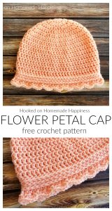 Flower Petal Cap Crochet Pattern - The Flower Petal Cap Crochet Pattern is a option for donating to cancer patients. It offers complete head coverage as well as neck and ear coverage. It's a quick and easy pattern with a little feminine touch.