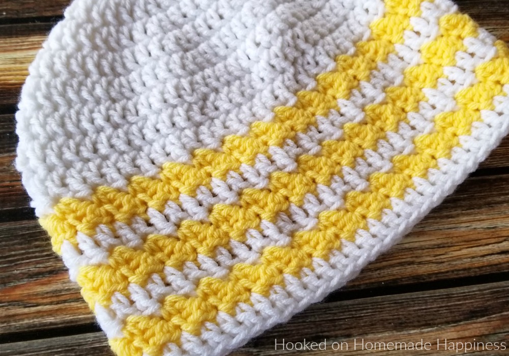 Lemon Drop Beanie Crochet Pattern - The Lemon Drop Beanie Crochet Pattern is an easy level, basic beanie pattern with a couple rounds of the Suzette Stitch for some texture!