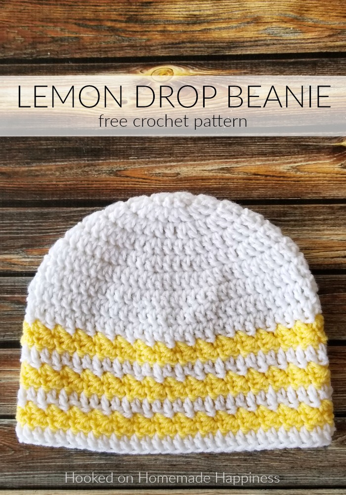 Lemon Drop Beanie Crochet Pattern - The Lemon Drop Beanie Crochet Pattern is an easy level, basic beanie pattern with a couple rounds of the Suzette Stitch for some texture!