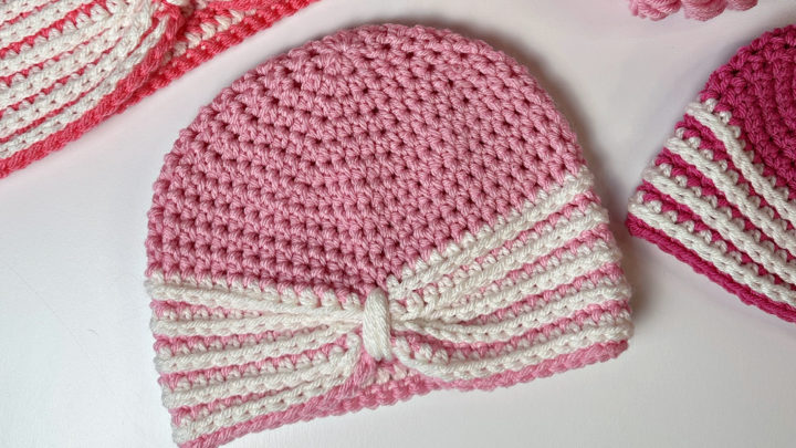 Image for Turban Style Beanie Crochet Pattern (Free Top Down Crochet Hat)