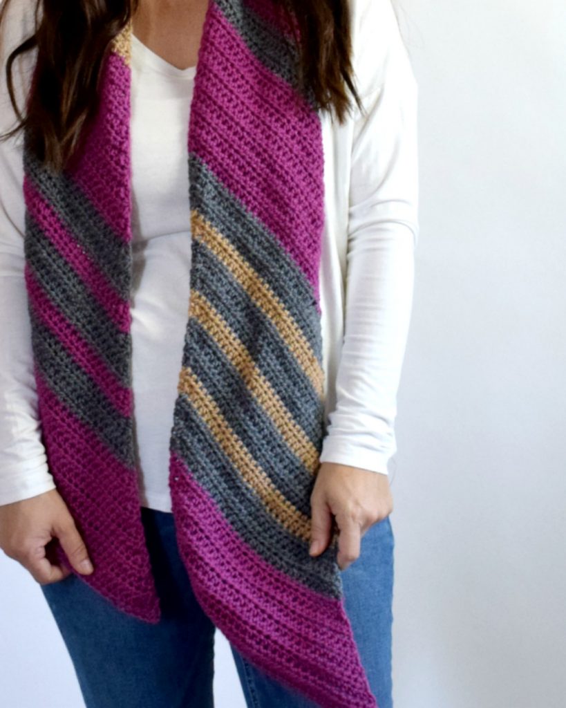 Easy Diagonal Scarf Crochet Pattern - The Easy Diagonal Scarf Crochet Pattern is just that... easy! You can make any simple striped scarf a little extra fun by making it diagonal.