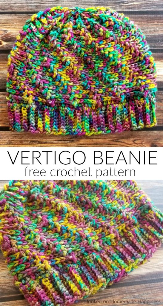 Vertigo Beanie Crochet Pattern - The Vertigo Beanie Crochet Pattern is such a fun beanie! It uses a combination of front post double crochet and back post double crochet to make this fun swirl-like design. And it's reversible! I might like the inside even better.