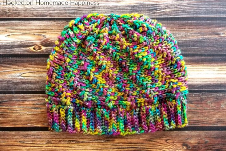 Vertigo Beanie Crochet Pattern - The Vertigo Beanie Crochet Pattern is such a fun beanie! It uses a combination of front post double crochet and back post double crochet to make this fun swirl-like design. And it's reversible! I might like the inside even better.