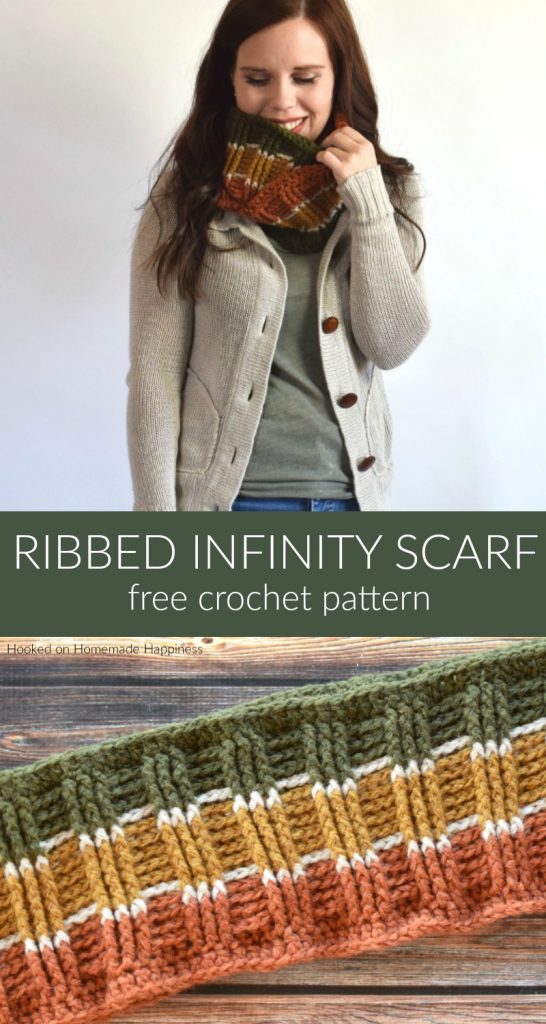 Ribbed Infinity Scarf Crochet Pattern = The Ribbed Infinity Scarf Crochet Pattern has some gorgeous texture! It's so easy to create this ribbed look. All you need is front post double crochet and back post double crochet!