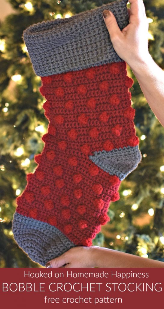 Bobble Crochet Stocking Pattern - This Bobble Crochet Stocking Pattern is so festive and cute! Because of the bulky weight yarn, it works up surprisingly fast. This stocking is a good size and can hold LOTS of goodies from Santa!