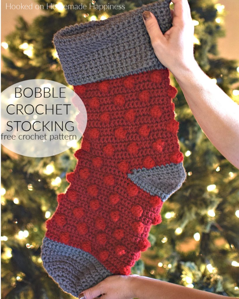 Bobble Crochet Stocking Pattern - This Bobble Crochet Stocking Pattern is so festive and cute! Because of the bulky weight yarn, it works up surprisingly fast. This stocking is a good size and can hold LOTS of goodies from Santa! 