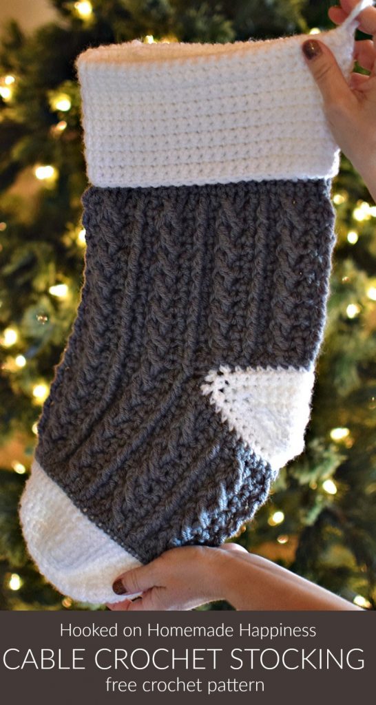 Cable Crochet Stocking Pattern - This Cable Crochet Stocking Pattern is so festive and cute! Because of the bulky weight yarn, it works up surprisingly fast.