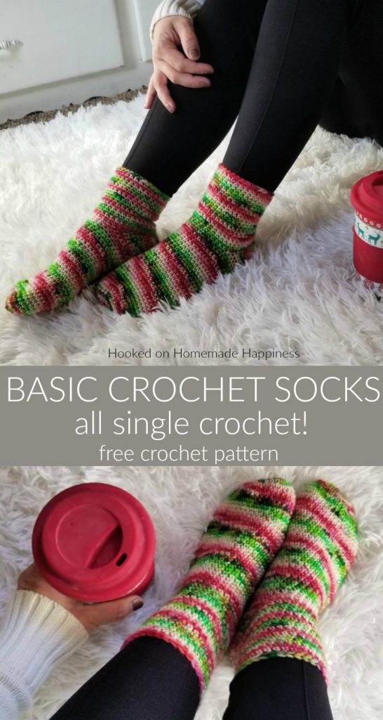 Basic Crochet Socks Pattern - These Basic Crochet Socks Pattern use worsted weight yarn and are all single crochet! They work up surprisingly fast and are beginner friendly. A great Holiday gift.