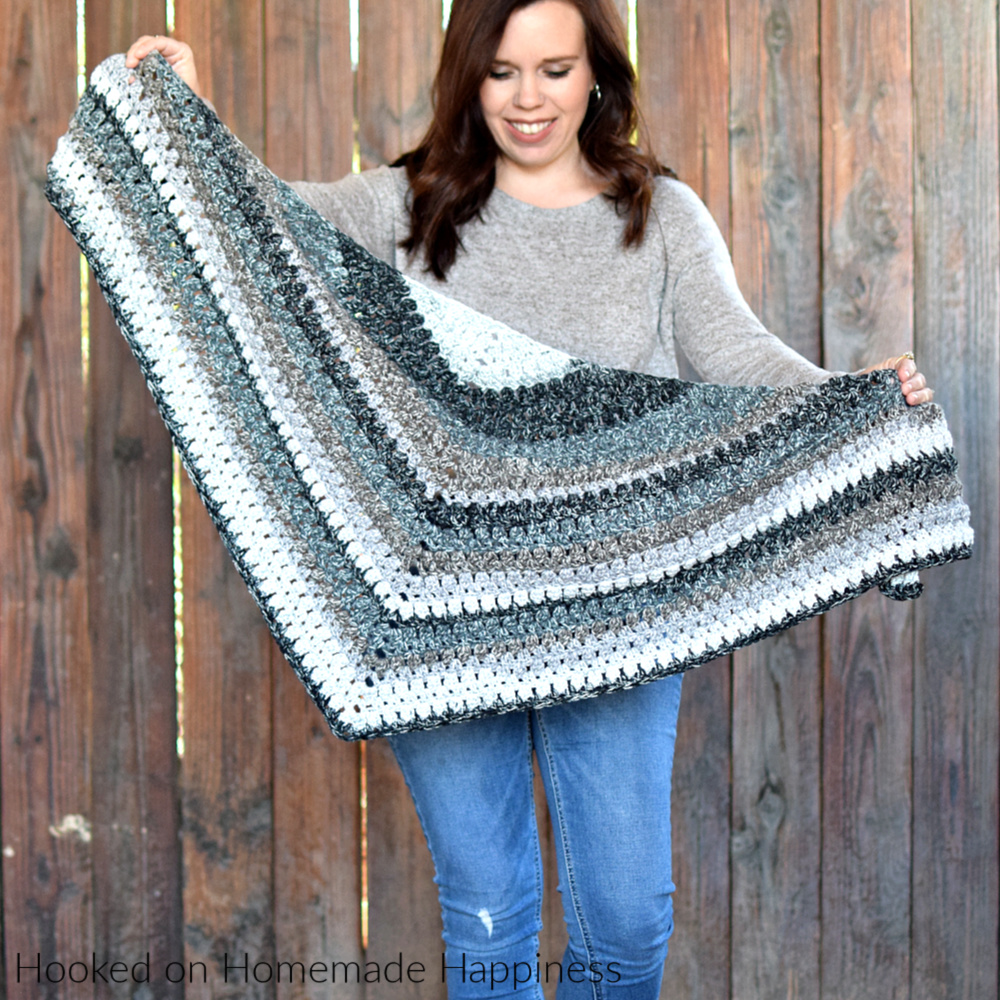 Cobblestone Shawl Crochet Pattern - The Cobblestone Shawl Crochet Pattern is a simple pattern with just a 2 row repeat. I used self striping yarn, so there aren't may ends to weave in.