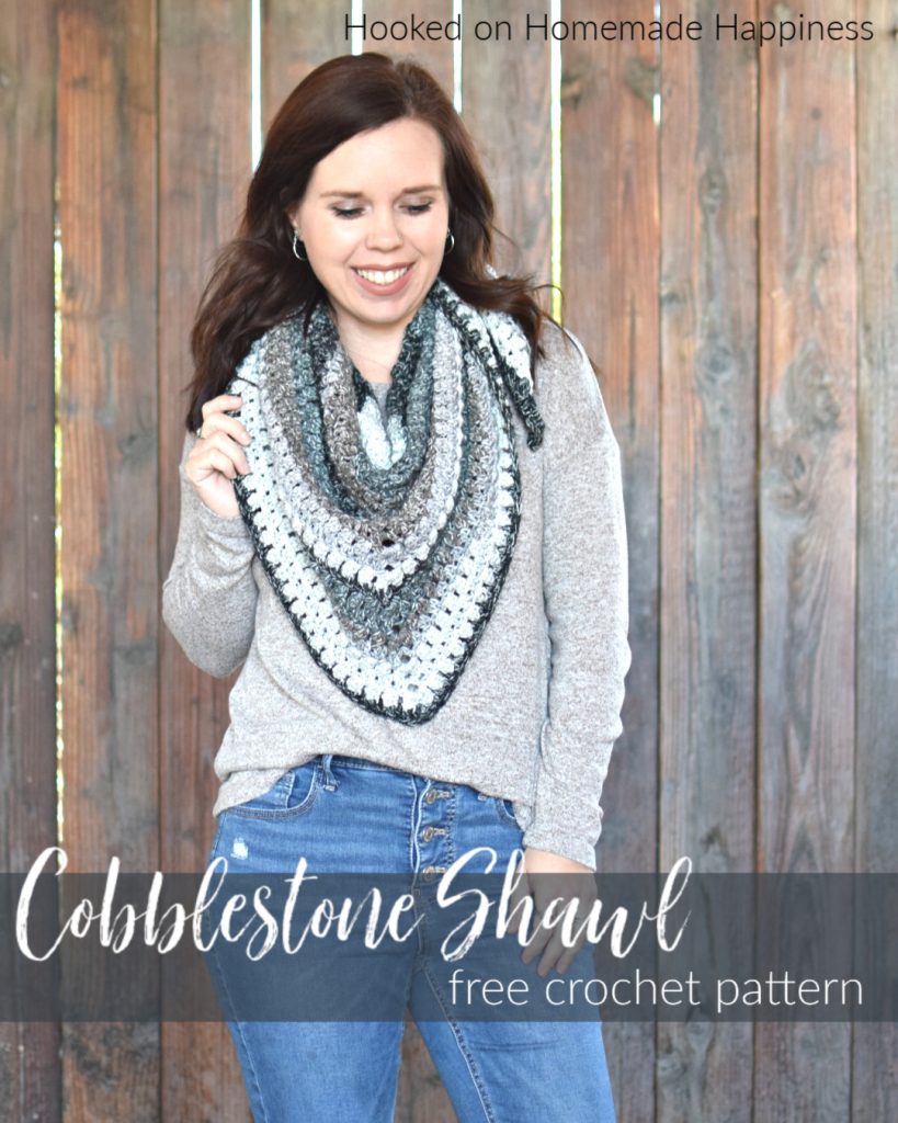 Cobblestone Shawl Crochet Pattern - The Cobblestone Shawl Crochet Pattern is a simple pattern with just a 2 row repeat. I used self striping yarn, so there aren't may ends to weave in.