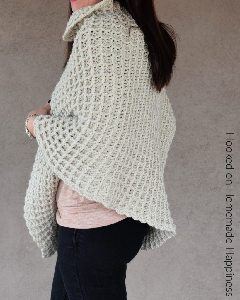 Waffle Stitch Poncho Crochet Pattern - The Waffle Stitch Poncho Crochet Pattern is one big rectangle made with this gorgeously textured stitch!