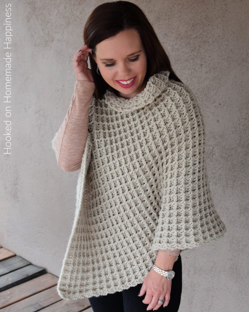 Waffle Stitch Poncho Crochet Pattern - The Waffle Stitch Poncho Crochet Pattern is one big rectangle made with this gorgeously textured stitch!