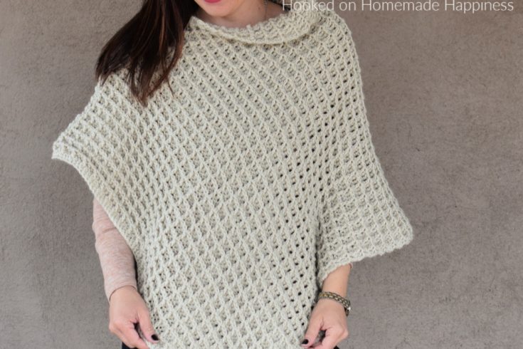Waffle Stitch Poncho Crochet Pattern - The Waffle Stitch Poncho Crochet Pattern is one big rectangle made with this gorgeously textured stitch!