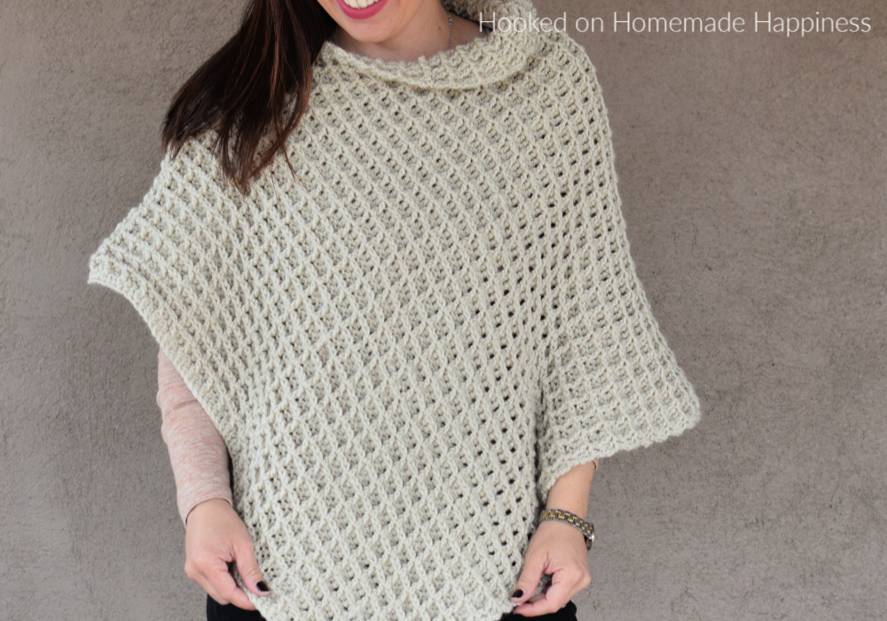 Waffle Stitch Poncho Crochet Pattern - The Waffle Stitch Poncho Crochet Pattern is one big rectangle made with this gorgeously textured stitch!