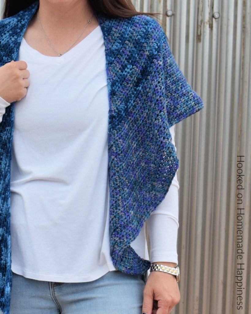 Waterfall Shawl Crochet Pattern - The Waterfall Shawl Crochet Pattern is a quick make that's all half double crochet! It's a great boomerang style shawl that is beginner level.