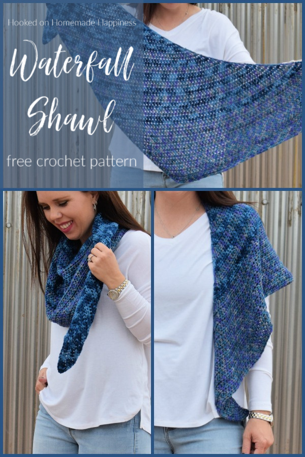 Waterfall Shawl Crochet Pattern - The Waterfall Shawl Crochet Pattern is a quick make that's all half double crochet! It's a great boomerang style shawl that is beginner level.