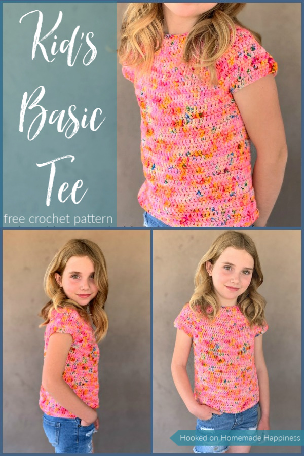 Kid's Basic Tee Crochet Pattern - The Kid's Basic Tee Crochet Pattern is a super easy kid's top that uses worsted weight yarn and all double crochet. The best part is... there's no sewing!