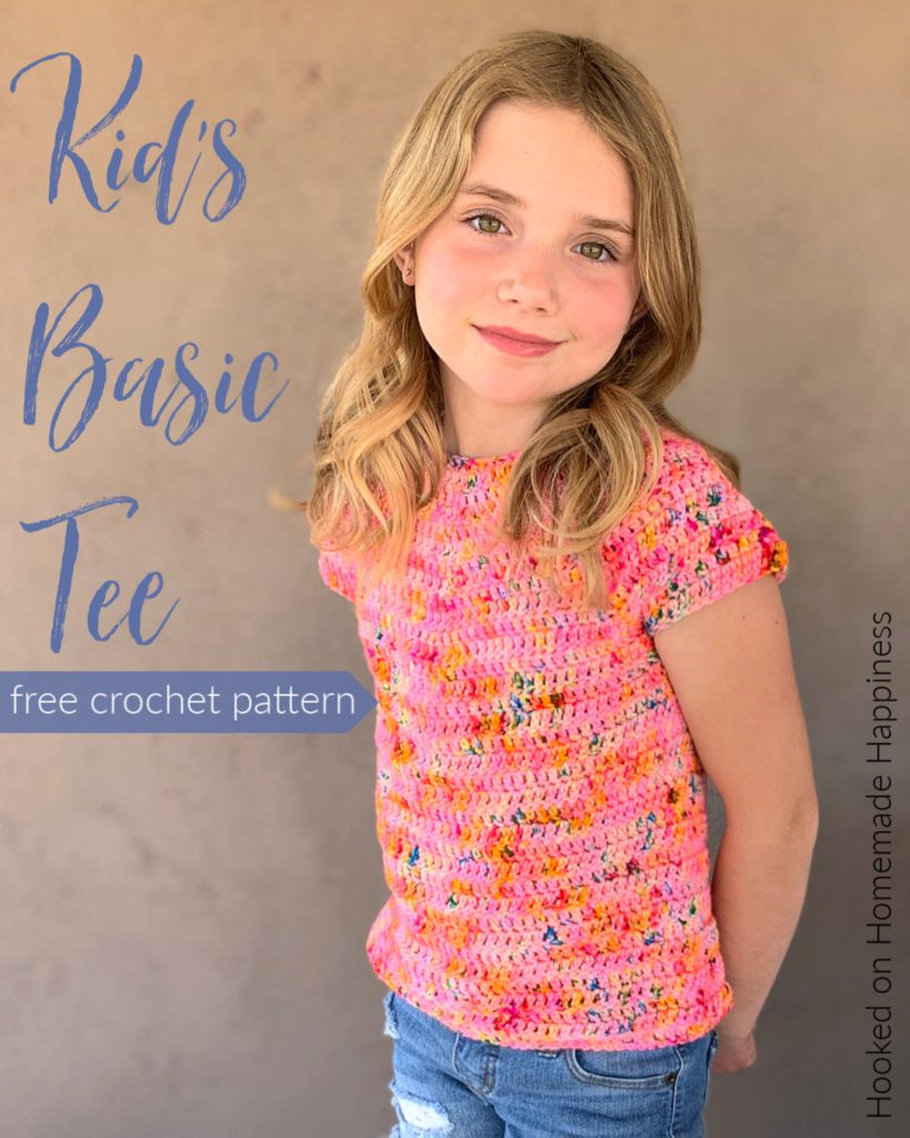 Kid's Basic Tee Crochet Pattern - The Kid's Basic Tee Crochet Pattern is a super easy kid's top that uses worsted weight yarn and all double crochet. The best part is... there's no sewing!