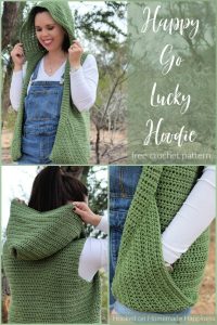 Happy-Go-Lucky Hoodie Crochet Pattern - The Happy Go Lucky Hoodie Crochet Pattern is made as almost one whole piece with very little sewing. It's such an adorable accessory! The cotton yarn makes is breathable and perfect for the warm days and cool evenings of spring.