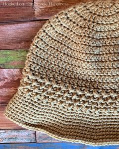 Basketweave Brim Bucket Hat Crochet Pattern - The Basketweave Bucket Hat Crochet Pattern starts as a basic double crochet beanie with a cute textured brim - perfect for summer!