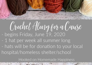 Hi friends! I’m excited to start this year’s Crochet Along for a Cause! Last year was such a success and so much fun. Last year we made over 9,000 hats for donation!